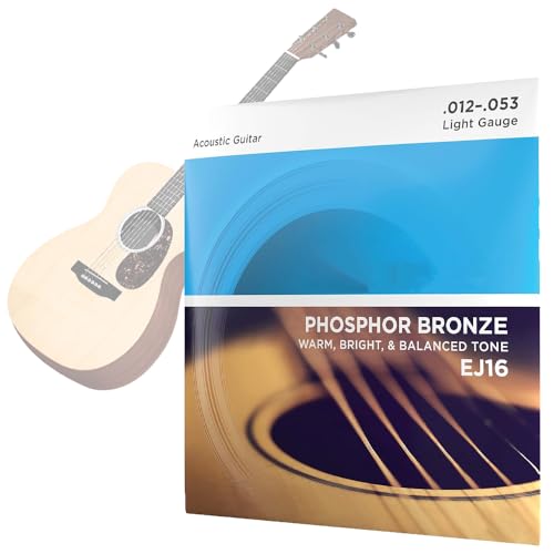 Image of EJ16 Phosphor Bronze Light Gauge Guitar Strings Set Acoustic 12-53, Guitar Accessories, Quality for Rich Tone and Tuning Stability, Corrosion-Resistant Packaging