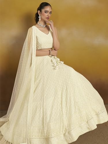 Image of Zeel Clothing Women's Sequins Thread Embroidered Georgette Lehenga Choli With Dupatta (5124-Women-Lehenga-Choli-New; Free size)