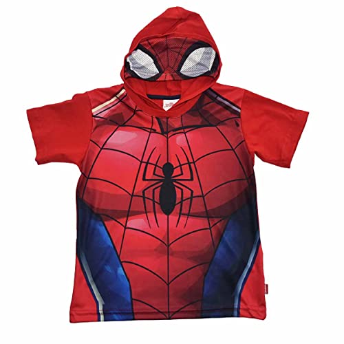 La Mejor Selección de Rojo marvel Top 10. 42 Disney Marvel Carsatoons Playera Spider Man 8PRAZ09 Manga Corta con Capucha de Algodón para Niño, Rojo, 10
