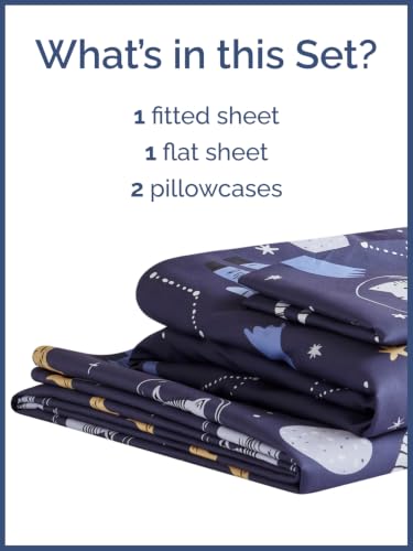Image of Kids Full Size Cat Bed Sheets - 4 Piece Kids Cat Sheet Set - Galaxy Astronaut Bedding - Ultra-Soft, Cute & Cozy - Breathable & Machine Washable - Wonderful Bed Set for Boys, Girls, Teens & Toddlers