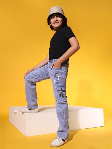 Image of Sky Heights Boy's Solid Cargo Jeans Mid Rise Regular Fit