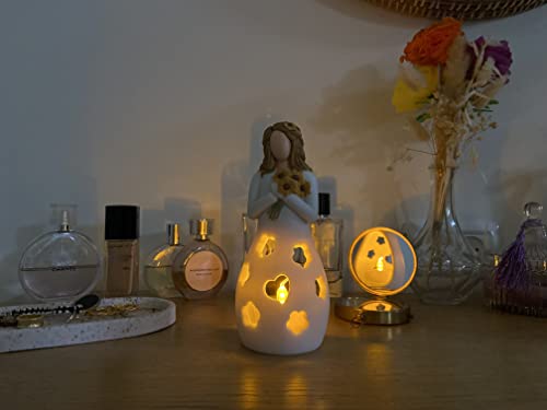 Oakiway Sunflower Gifts For Women - Sunflower Girl Candle Holder W/Flickering Led Candle, Birthday Sunshine Daisy Fun Gifts For Her, Mom,Bestfriend, Friendship, Decorations For Home, Kitchen Decor #TOP6