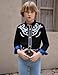 EDFTM Western Embroidered Cowboy Shirts for Boy, Casual Button Down Long Sleeve Shirt Floral Design Retro Shirt Black White 9-10 Years