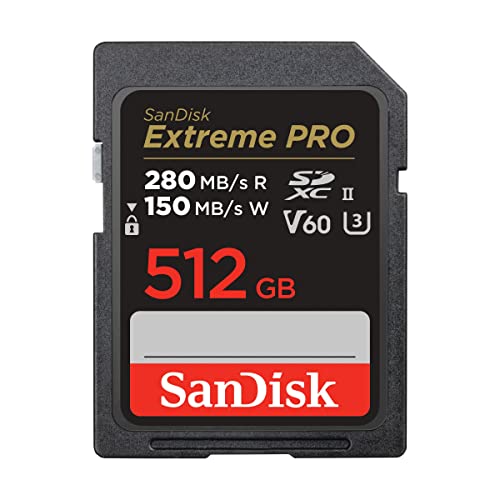 SanDisk Karta 512 GB Extreme PRO SDXC, karta SD, karta pamięci V60, 6K i 4K UHD, do 280 MB/s, odporna na wstrząsy, temperaturę, wodę i promieniowanie rentgenowskie, oprogramowanie do odzyskiwania
