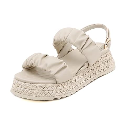 Women's Espadrilles Wedge Sandals Platform Wedge Sandals With Massage Insole(Apricot,4) Cover