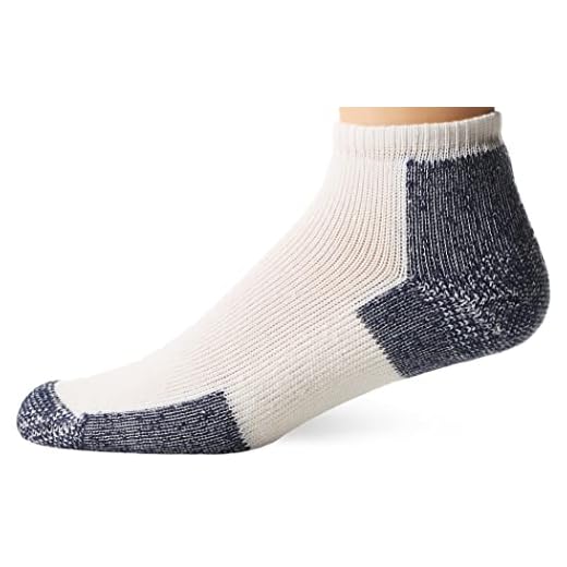 Thorlos Unisex Thick Padded Running Low Cut Sock- White Navy- Large