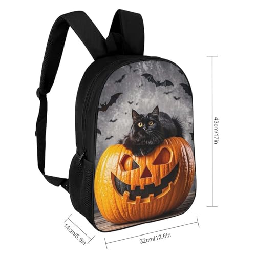 17 Inch Backpack for Travel, Pumpkin Face Print Modern Backpack Shoulder Bag with Adjustable Straps, Side Pockets & Reinforced Bottom2