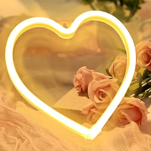 YouOKLight Heart Neon Sign, Neon lights for bedroom Wall Decor, pink neon sign, USB/Battery Operated Heart LED Light, Perfect for Valentine's Day or Any Occasion Neon Sign (Warm White)