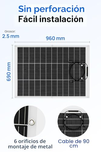 Miniatura 5 de Eco-Worthy Placa Solar Flexible 12v 260w 130w 2pcs Material Fibra De Vidrio 12bb Mono Cell 23 Alta Conversión Para Balcón, Rv, Autocaravana, Barco,Camping, Casa, Superficies Irregulares Batería 12v