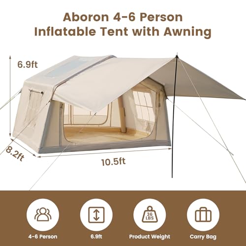 Image of ABORON Inflatable Camping Tent, 4 /6 /8 /10 /12 Person Easy Setup Blow Up Tent with Hand Pump, PU3000mm Waterproof 4 Season Glamping Tent for Outdoor Camping