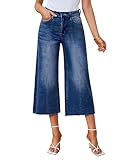 GRAPENT High Waisted Wide Leg Pants - Cropped Capri Jeans for Women Plus Size - Cobalt Night Blue - XXL/20/22