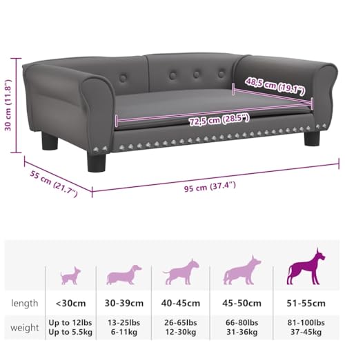 vidaXL Hundebett, Hundekissen mit weicher Polsterung, Hundesofa Hundecouch für kleine Hunde Haustiere, Haustierbett Katzenbett, Grau Kunstleder
