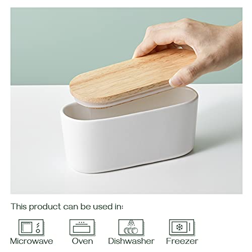Dowan Porcelain Butter Dish, Covered Butter Container With Wooden Lid For Countertop, Airtight Butter Keeper With Covers For East West Coast Butter, White #TOP4