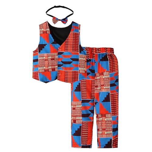 Conjunto de ropa de bebé niño Conjunto Dashiki de 3 piezas con estampado africano para niños pequeños y bebés (Red, 12-18 Months)