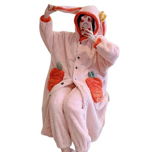 SUYGGCK Conjunto de pijama de franela Kawaii para mujer, gorro de oreja de animal cálido, pijama...