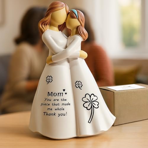 VDOR Gifts for Mom from Daughter Figurine: One Hug One Sentence - Hugging Mother Daughter Resin Figurine with Thank-You Message for Mother’s Day Birthday