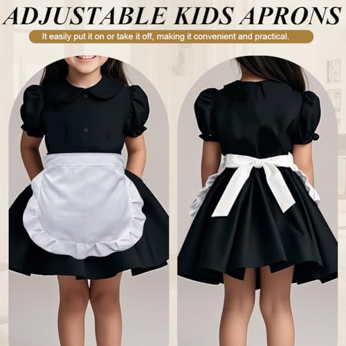 SwirlColor Kids Aprons for Cooking, Waist Pleated Lace White Apron Retro Multiuse Kids Apron for Kitchen Costume Party, with a Headband for Girls Aged 7-10 - Image 4