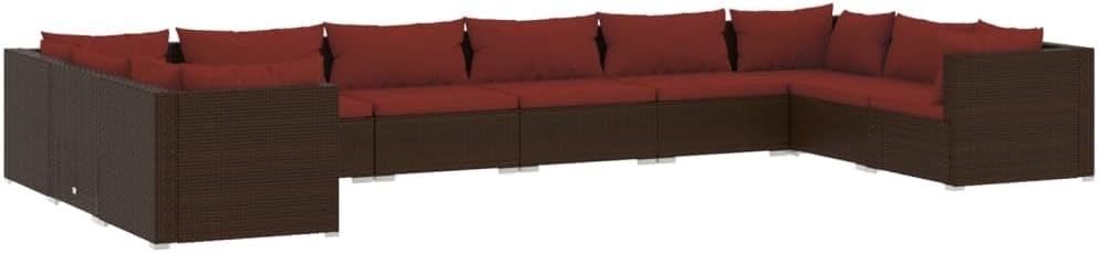 vidaXL Modular Patio Lounge Set, 6-Piece Outdoor Furniture with Cushions, Water- PE Rattan, Sturdy Frame in Powder-Coated Steel, Comfortable Cushions in Cinnamon Red