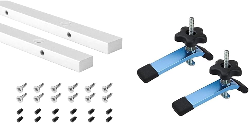 POWERTEC Table Saw Accessories - 18" Miter Bar & T-Track Hold Down Clamps, 2 Packs