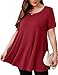 JollieLovin Women Plus Size Short Sleeve Summer Long Tunic Tops Loose Fit T-Shirt to Wear with Leggings(3X,Wine Red)