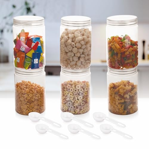 Image of Homeor Plastic Storage Jar & Containers With Spoon, Airtight & BPA Free Containers for Kitchen Storage, Grocery Kitchen Container, Multipurpose Jar, Fridge Storage Container, 2000 ML Set 6 Transparent