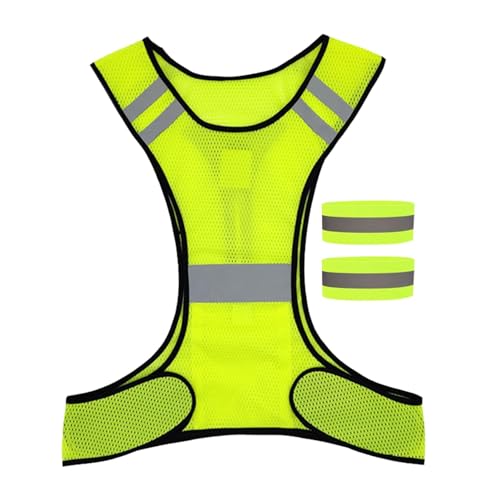 Enzyluxe 1 Pack of Reflective Vest, High-Visibility Running Vest, Adjustable Reflective Running Gear for Running, Cycling, Early Morning or Night Activities with 2 Wristbands(fluorescent yellow)
