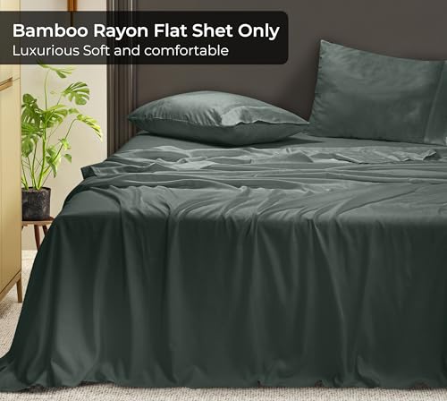 Image of Royale Linens Bamboo Viscose Twin Flat Sheets Only - Cooling Sheets - Organic Viscose Derived from Bamboo - Twin Size Flat Sheet Only - Top Sheet - Breathable & Silky Bedding (Grey)