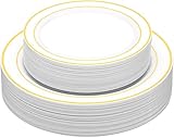TOROTON 60 Elegante Wiederverwendbare Plastikteller mit Goldrand, 30 Speiseteller & 30 Dessertteller, wiederverwendbares Geschirr für Catering Hochzeiten Partys Geburtstage - Gold