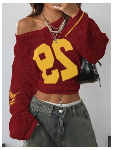 Image of BEAUDRM Women's Y2k Tops Oversized Crochet Jersey Shirts Graphic Streetwear