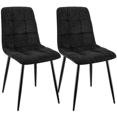 ANVOFONG Pack de 2 Sillas de Comedor, Sillas Cocina con Tela de Lino Y Patas De Metal Negro,Sillas Tapizadas,Silla de Dormitorio,Silla de SalóN,Sillas Comedor Modernas-Negro