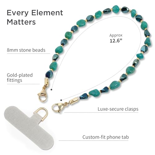 Image of POSADINA Natural Stone Phone Charm, Beaded Healing Phone Wrist Strap, Handmade Cellphone Chain Lanyard with Tether Tab