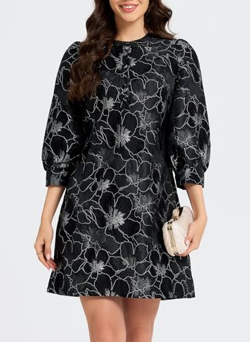 Image of Ladyful Women's Floral Jacquard Dress Cocktail Mini Shift Dresses