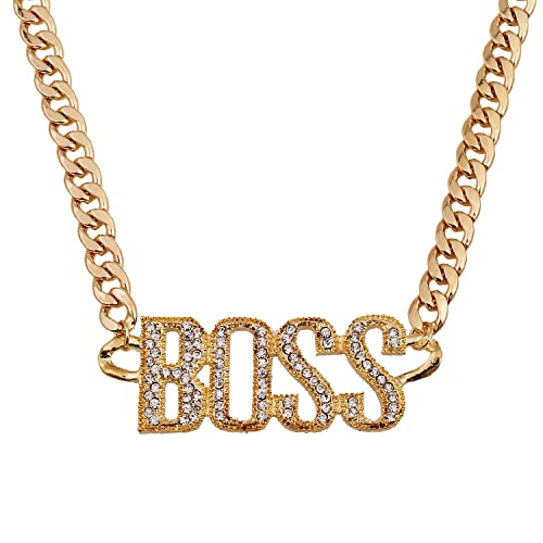 Liitata BOSS - Collar con colgante de letras BOSS con cadena chapada en oro, cadena de hip hop para hombres y mujeres, carnaval de Mardi Gras