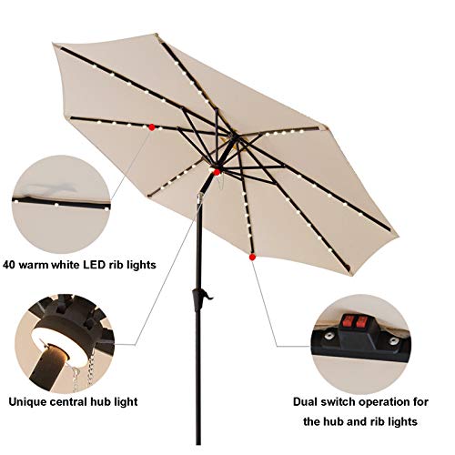 C-Hopetree 10 ft Outdoor Patio Market Table Umbrella with Solar LED Lights and Tilt, Beige