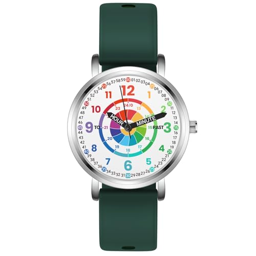 Childrens Watches, Kids Learning Watch, Dart-Board Children's Toddler Learning Time and Easy to Read Time, Analog Watch for Boys and Girls Ages 3~11 Green