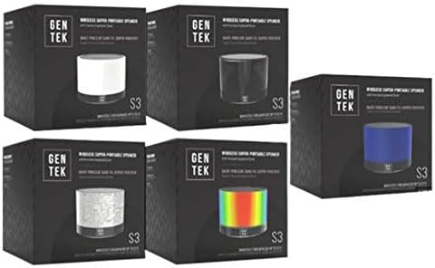Multiple Gentek S3 Wireless Bluetooth Super Portable Speakers in various colors, shown with their packaging.