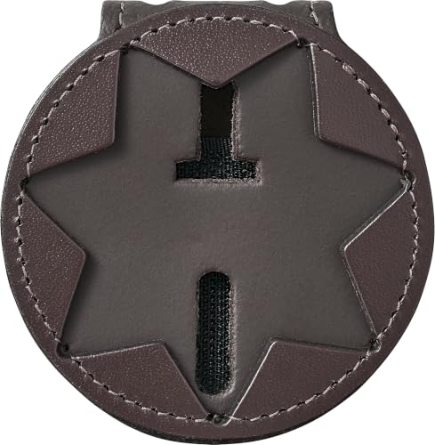 Image of Perfect Fit PF33 Seven Point Star Badge Holder, Brown Leather Belt Clip Badge Wallet with Chain Pocket, Fits Blackinton B447 and Compatible Seven Point Star Badges for Duty Carry, Made in USA