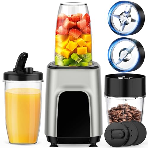 Image of Smoothie Blender, 900W Personal Blender and Grinder Combo for Shakes and Smoothies with 3 Non-BPA Portable Cup for Beans, Nuts