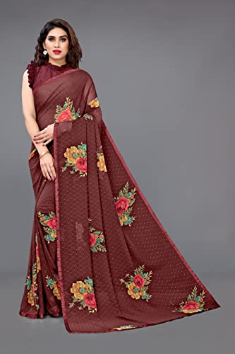 Image of MIRCHI FASHION Saree for Woman Chiffon Geometric and Leaf Printed | Lightweight Daily Regular Use Comfortable Women's Sari with Blouse Piece (Available in 15 Designs)