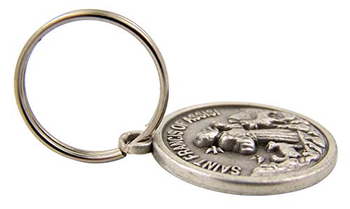 Silver Tone Base Metal Catholic Saint Francis Of Assisi Patron Saint Of Animals Protect My Pet Medal Pendant Charm On Split Ring For Dog Or Cat Collars, 1 3/4 Inch (Long) #TOP5