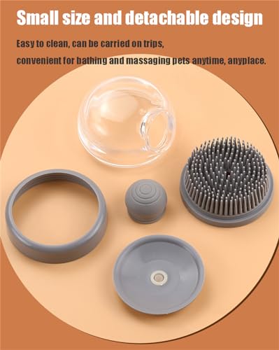 Image of Dog Cat Bath Brush, Pet Shower Massage Brush with Soap Shampoo Dispenser, Pet Grooming Massage Rubber Multifunctional Pet Beauty Cleaning Brush Soft Bristle for Long Short Haired Dog Cat Shower, Gray
