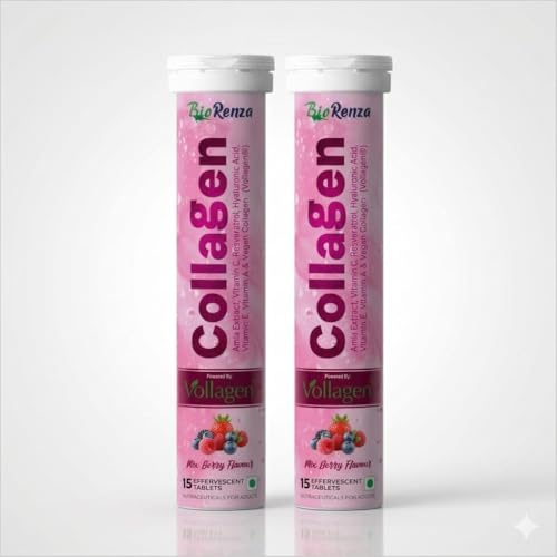 Image of Collagen Effervescent Tablets, Mix Berry Flavour, with Hyaluronic Acid, Vitamin C, Amla Extract, Vollagen, 15 Tablets (2)