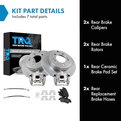 Image of TRQ Rear Brake Pad and Rotor Set Ceramic Rotors Calipers Hoses Compatible with 2015 Hyundai Sonata 2014 Kia Optima