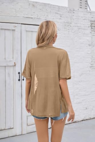 Image of Iandroiy Women's Lightweight Open Front Cardigans Casual Short Sleeve Blouse Tops
