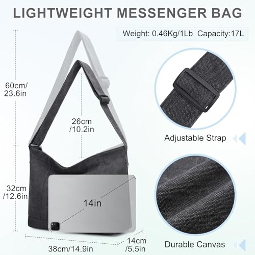 Image of VASCHY Canvas Messenger Tote Bag, Lightweight Casual Crossbody Slouchy Shoulder Hobo Side Bag for Men and Women
