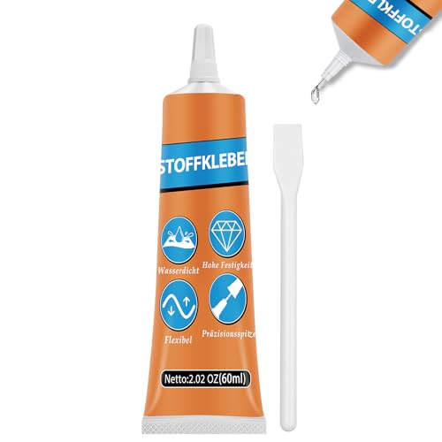 Nayrmaer Stoffkleber, 60ml Textilkleber, Waschmaschinenfest Stoff Kleber für Textil, Baumwolle, Leder, Jeans und mehr