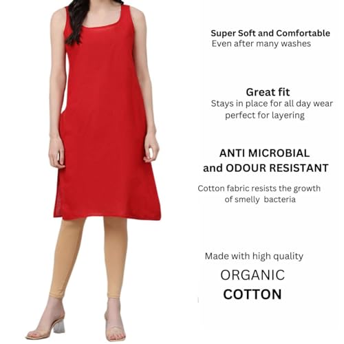Image of Women's Sleeveless Cotton Inner Slip Dress Round Neck Soft Comfortable Fit Full Length Camisole Innerwear Summer top Undergarment for Girls