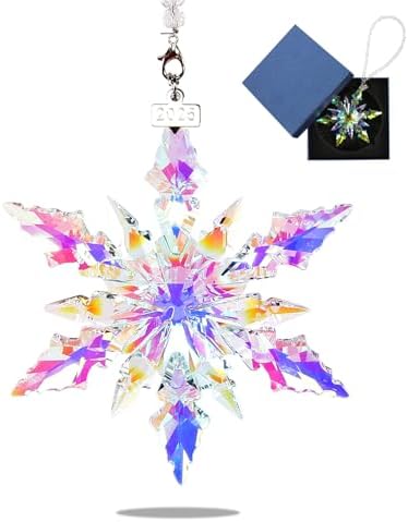 2025 Annual Crystal Christmas Tree Ornaments Sparkly Star Glass Snowflake Ornaments Unique 2025 Hanging Ornaments Beautiful Decor Fancy Christmas Tree Decorations Snowflake Gifts for Women Girls