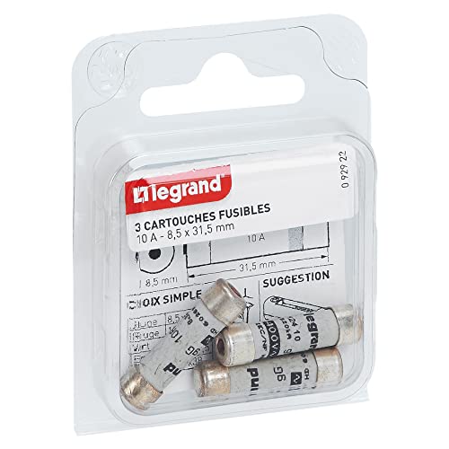 Legrand - Cartouches fusibles pour porte-fusibles - avec témoin - 8,5x31,5mm - 10A, Gris