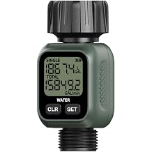 Water Flow Meter,  5% Accuracy, Built-in Brass Inlet, 4 Measurement Modes, US Gallon/Liter Consumption & Flow Rate for Garden Hose, Lawn Sprinkler, Caravan Water Tank Filling, Spray Nozzle